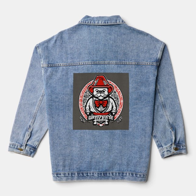 Graffiti-Zauberer-Maskottchen-Logo – Schwarz & Wei Jeansjacke (Rückseite)
