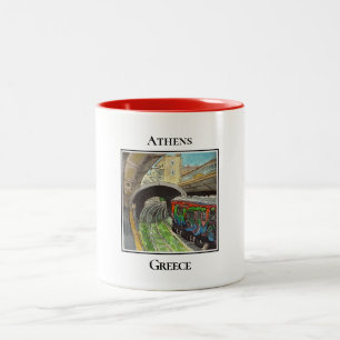 Graffiti-Zug, Monastiraki, Athen, Griechenland Zweifarbige Tasse