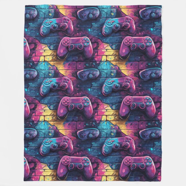 Graffitti GameController Urban Pattern Gamer Room Fleecedecke (Vorderseite)