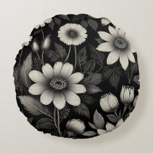 Grafik-Abbildung von Doodle Black & White-Blume Rundes Kissen