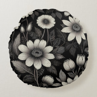 Grafik-Abbildung von Doodle Black & White-Blume Rundes Kissen