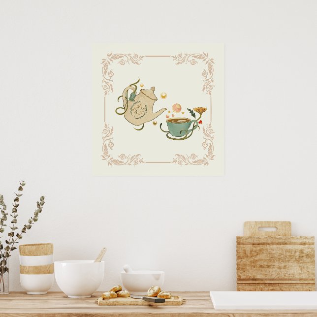 Grafik, Beige Tea Time Illustration Poster (Küche)