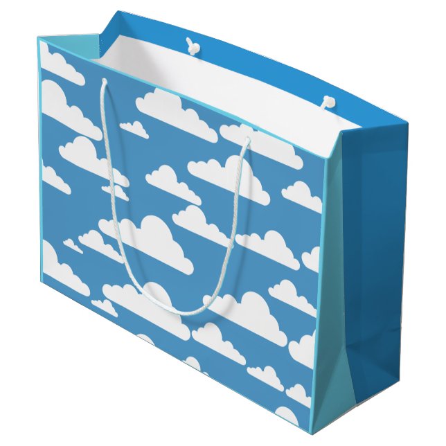GRAFIK BLUE SKY AND WHITE CLOUDS ILLUSTRATION GROßE GESCHENKTÜTE (Rückseite Schrägansicht)