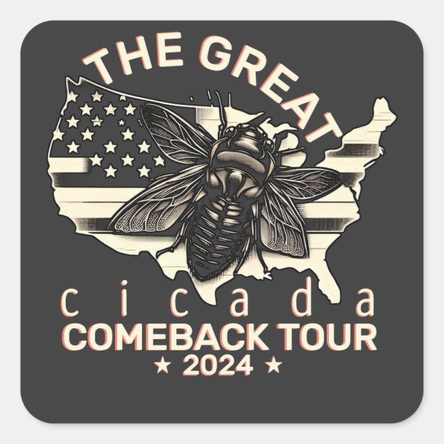 Grafik Cicada Comeback Tour 2024 Design Quadratischer Aufkleber (Vorderseite)