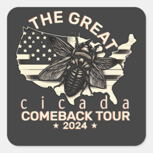 Grafik Cicada Comeback Tour 2024 Design Quadratischer Aufkleber