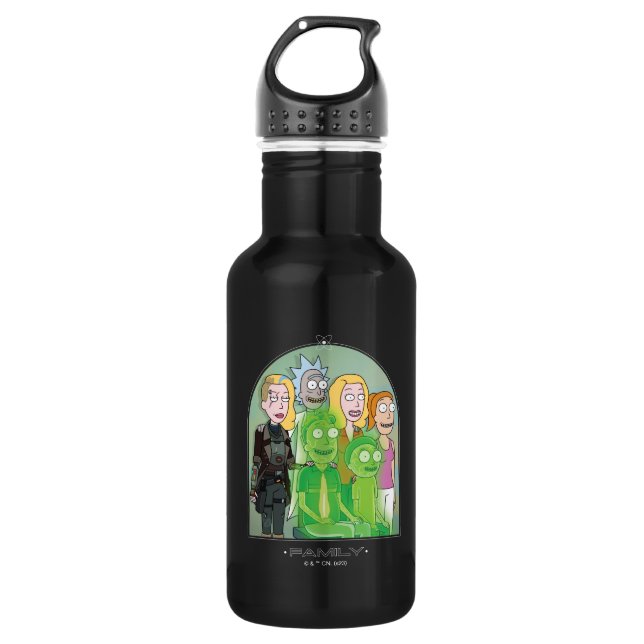 Grafik der Rick- und Morty-Familie Edelstahlflasche (Vorderseite)