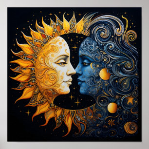 Grafik-Druck für Sonne und Mond Poster