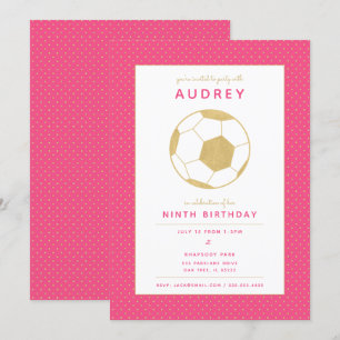 Grafik-Fußball-Star-Party in Rosa und Gold Einladung