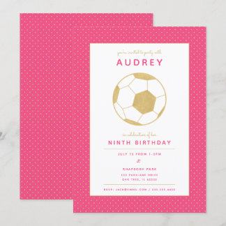 Grafik-Fußball-Star-Party in Rosa und Gold Einladung