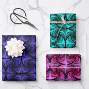 Grafik-Geometrisches 3D-Scallop-Lüftervarietätsack Geschenkpapier Set