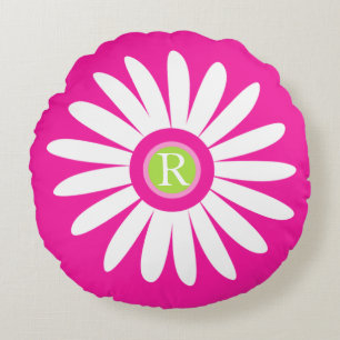 Grafik-Kissen mit Gänseblümchen-Monogramm Rundes Kissen