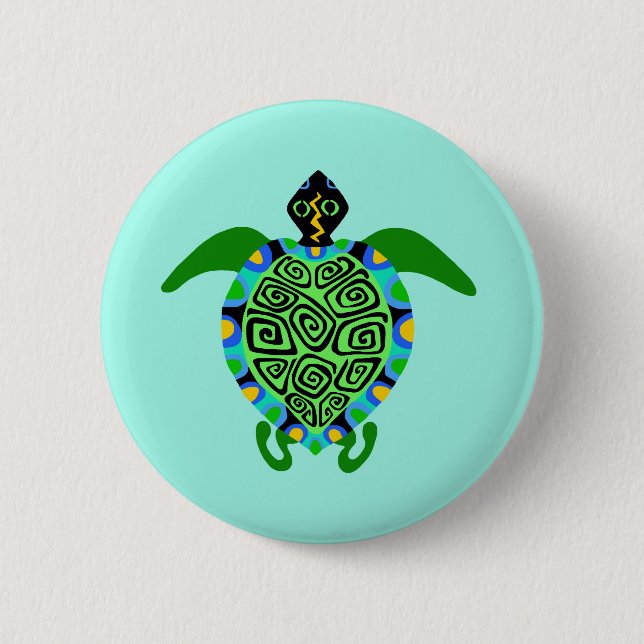 Grafik - Sea TURTLE - Tierfreund - Ocean Aqua Button (Vorderseite)