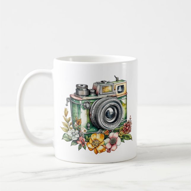Grafik und Zitat | Vintage Kamera Kaffeetasse (Links)