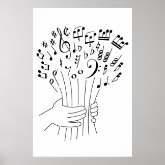Grafikdesign : Blume von Musiknoten - Poster