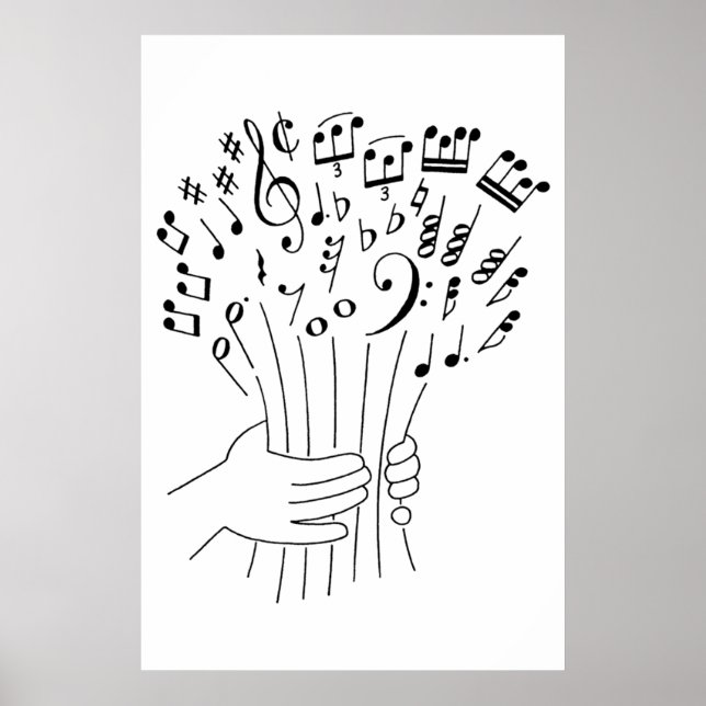 Grafikdesign : Blume von Musiknoten - Poster (Vorne)