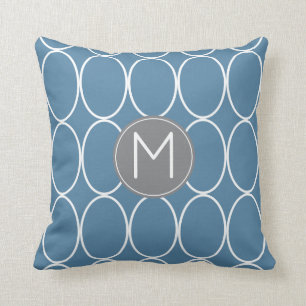 Grafikdesign-Monogramm-Blau und Grau Kissen