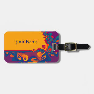 Grafikdesign Muster - violett orange + Text Gepäckanhänger