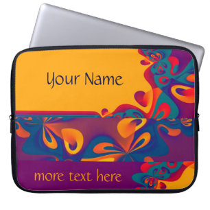 Grafikdesign Muster - violett orange + Text Laptopschutzhülle