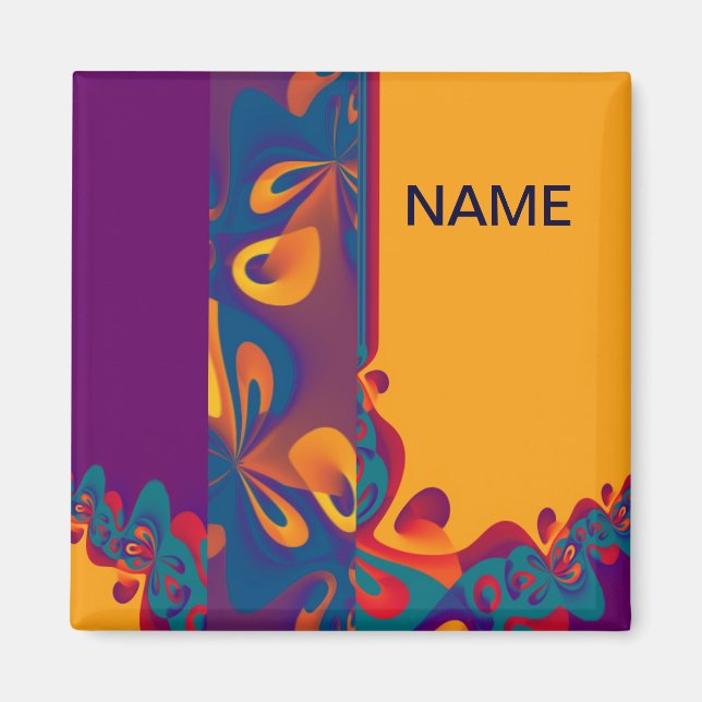 Grafikdesign Muster - violett orange + Text Magnet (Vorne)