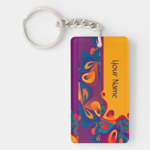 Grafikdesign Muster - violett orange + Text Schlüsselanhänger