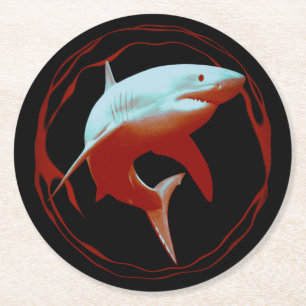 Grafikdesign von Great White Shark Runder Pappuntersetzer