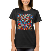 Grafikfarbige Blumenmuster Frauen-T-Shirt