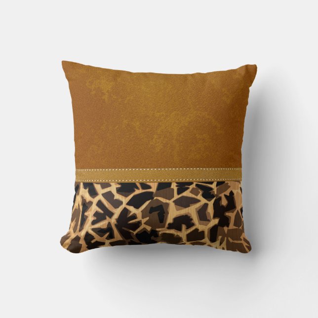 Grafikgiraffe drucken Digital Distressed Leder Kissen (Vorderseite)