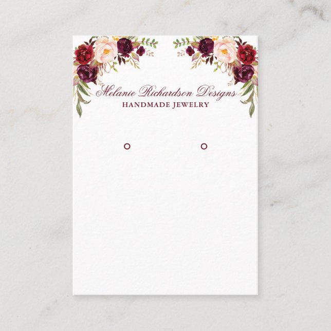 Grafikkarte für das Bugundy-Floral-Ohrring Visitenkarte (Vorderseite)