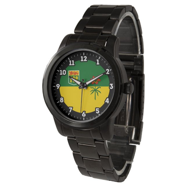 Grafikkarte für das Saskatchewan-Flag Armbanduhr (Schrägansicht)