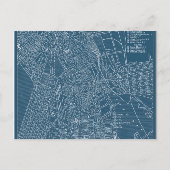 Grafikkarte von Boston Postkarte (Vorderseite)