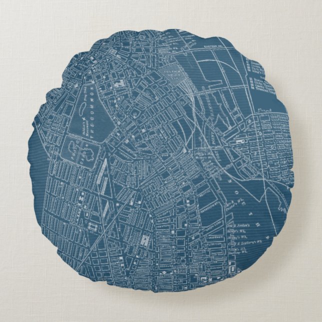 Grafikkarte von Boston Rundes Kissen (Vorderseite)