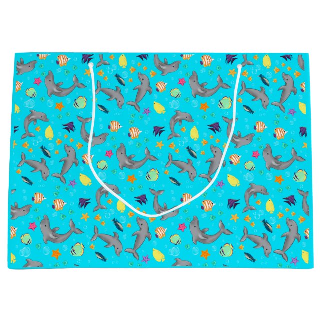 Grafikkids Dolphin farbenfroher Fisch Große Geschenktüte (Vorderseite)
