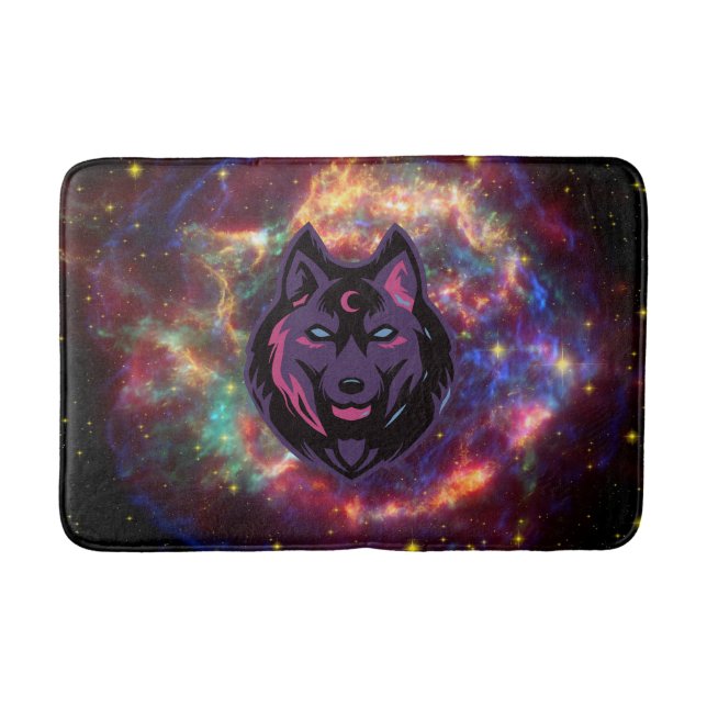 Grafikkunst, kosmischer Wolf Badematte (Vorderseite)