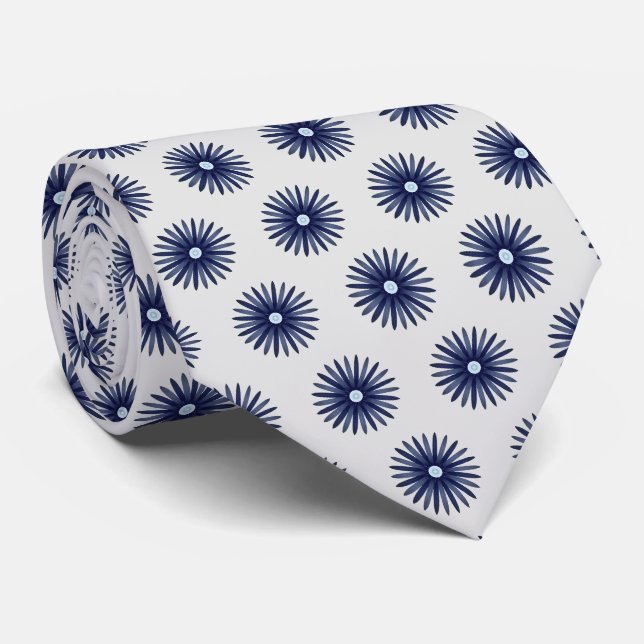Grafikmuster der blauen Blume Krawatte (Gerollt)