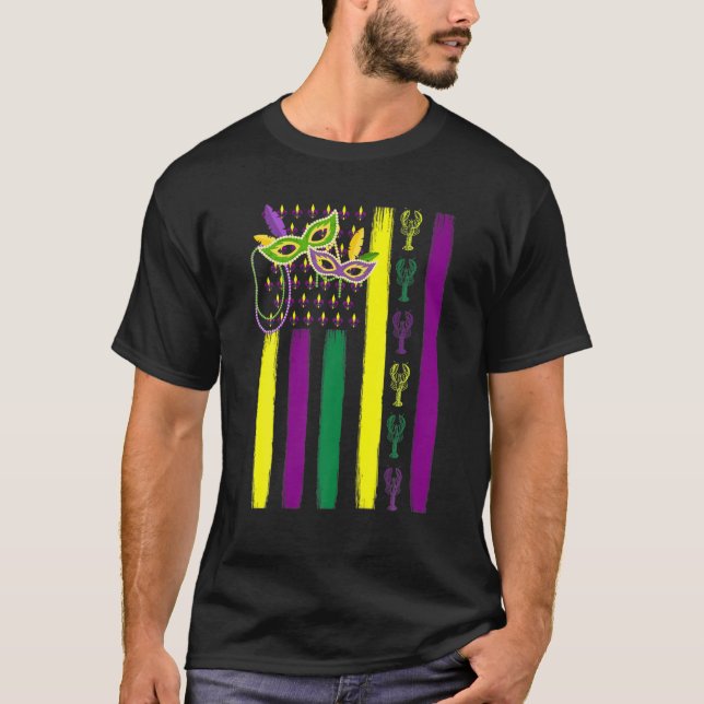 Grafische amerikanische Fahne Mardi Gras Carnival  T-Shirt (Vorderseite)