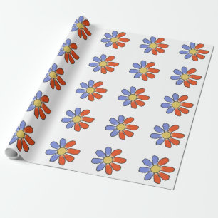 Grafische Blume Rotes Blau auf allen Farben teilen Geschenkpapier