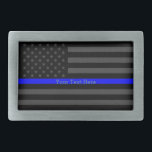 Grafische dünne blaue Linie personalisierte Rechteckige Gürtelschnalle<br><div class="desc">Eine grafische Gürtelschnalle des dünnen Grau Blue Lines symbolischen US-Flaggenentwurfs. Eine große Geschenkidee für Ansammlungen, Erinnerungsfeiern und Erinnerungsgelegenheiten. Personifizieren Sie sie mit Ihrem Text. Ist hier ein Feinlinien oben der kundenspezifischen blauen Linie die Entwurfsarten, die auf gestickten lässigen Baseballmützen für jeder verfügbar sind. Verwenden Sie die Verbindung "fragen dieses Designers",...</div>