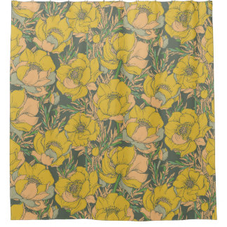 Grafische Frühlingstrollius-Blume Duschvorhang