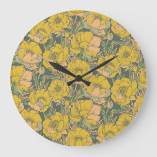 Grafische Frühlingstrollius-Blume Große Wanduhr