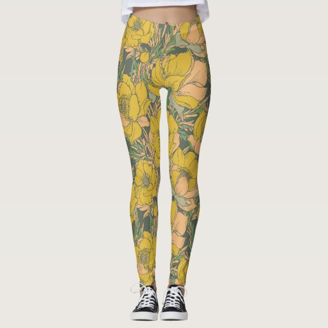 Grafische Frühlingstrollius-Blume Leggings (Vorderseite)