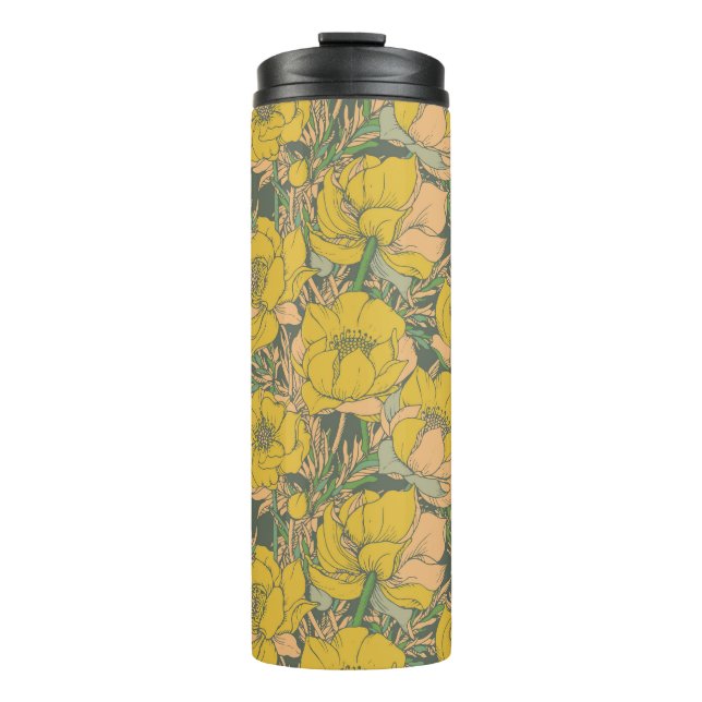 Grafische Frühlingstrollius-Blume Thermosbecher (Vorderseite)