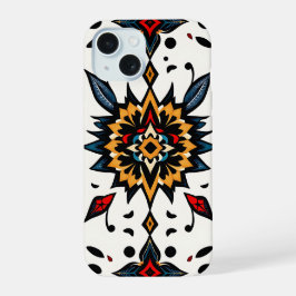 Grafische Handykhusetik im Folk-Art-Stil iPhone 15 Hülle