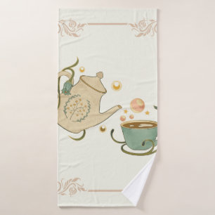 Grafische Illustration, Naturinspirierter Teetime Badhandtuch Set