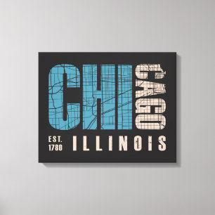 Grafische Karte Chicagos, Illinois   Leinwanddruck