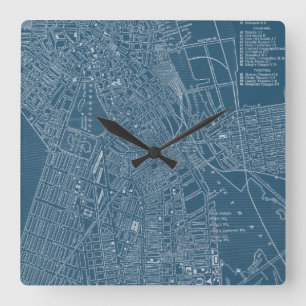 Grafische Karte von Boston Quadratische Wanduhr