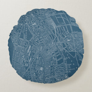 Grafische Karte von Boston Rundes Kissen