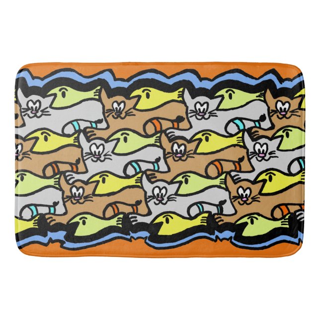 Grafische Katzen und Cartoon Badematte (Vorderseite)