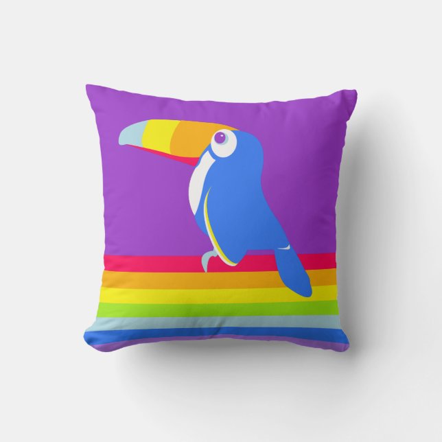 Grafische Kinder toucan Regenbogen farbiges Kissen (Vorderseite)