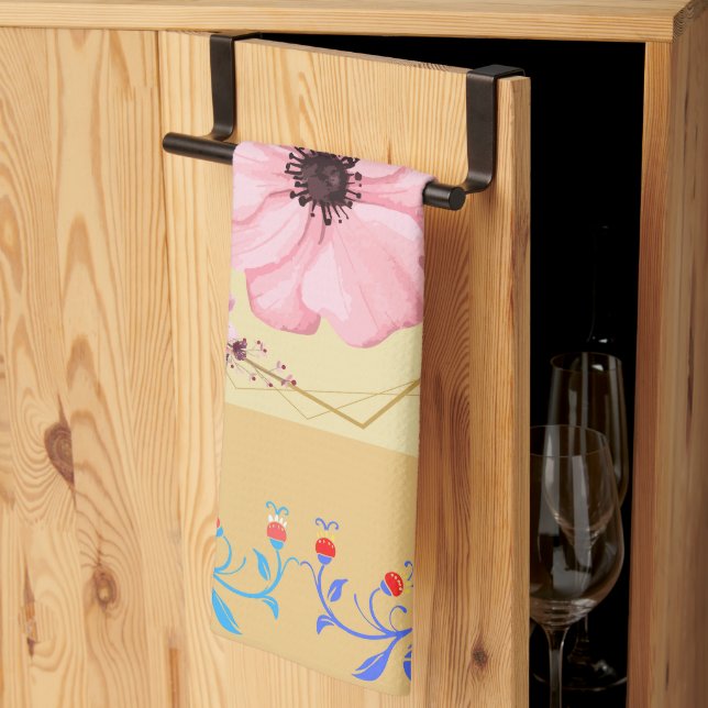 Grafische Kunstwerke, Rosa und Blaue Frühlingsblum Geschirrtuch (Drittel gefaltet)