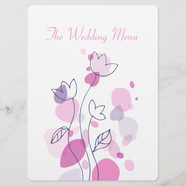 Grafische moderne Blume Blütenblätter Hochzeitsmen Menükarte (Vorderseite)